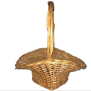 Vintage Farmhouse Handwoven French Wicker Hat Basket Flower Gathering